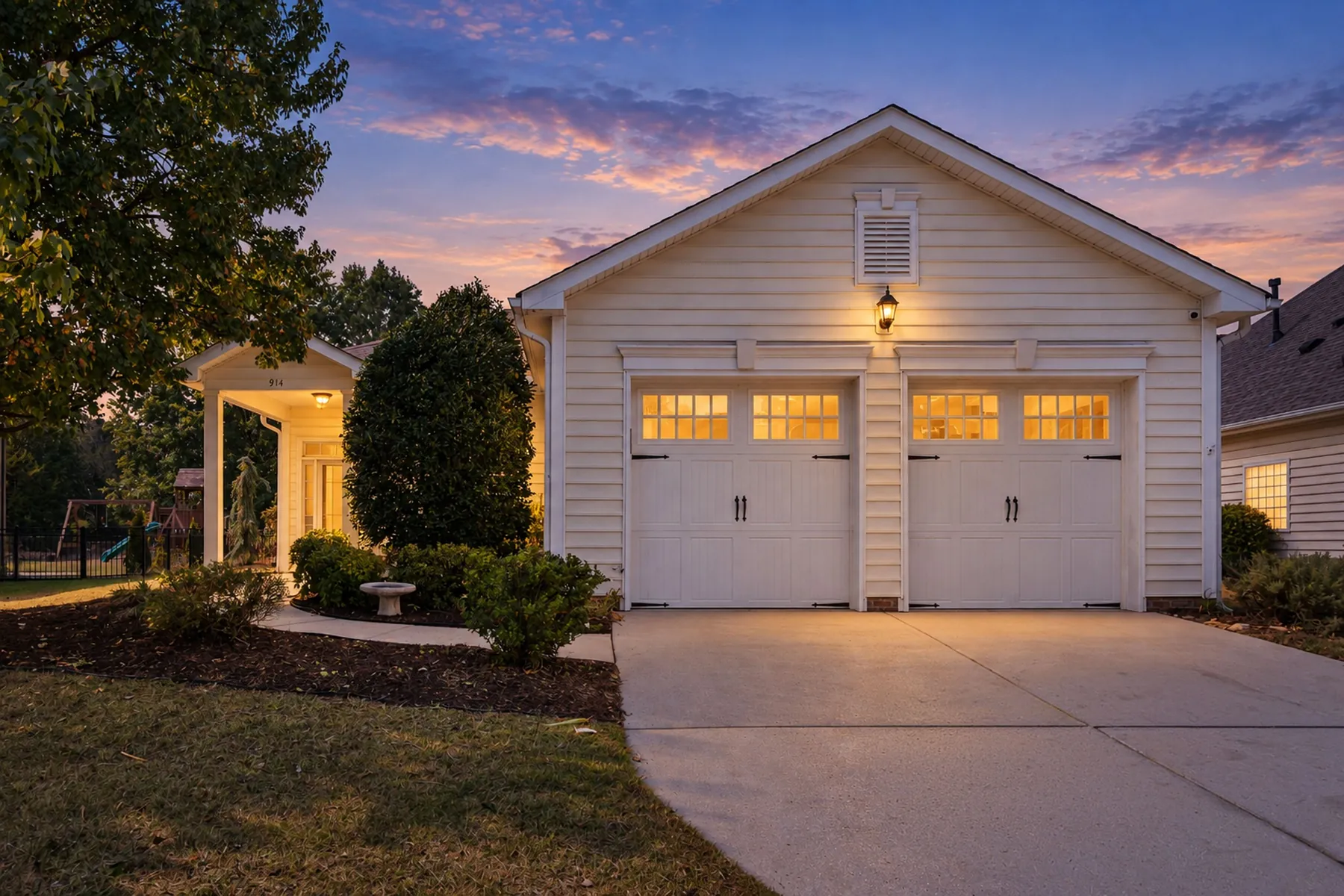 Home exterior at twilight in Wendell, NC