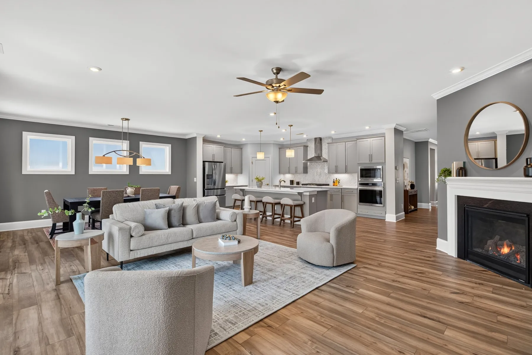 Open living room and kitchen interior in Wendell, NC