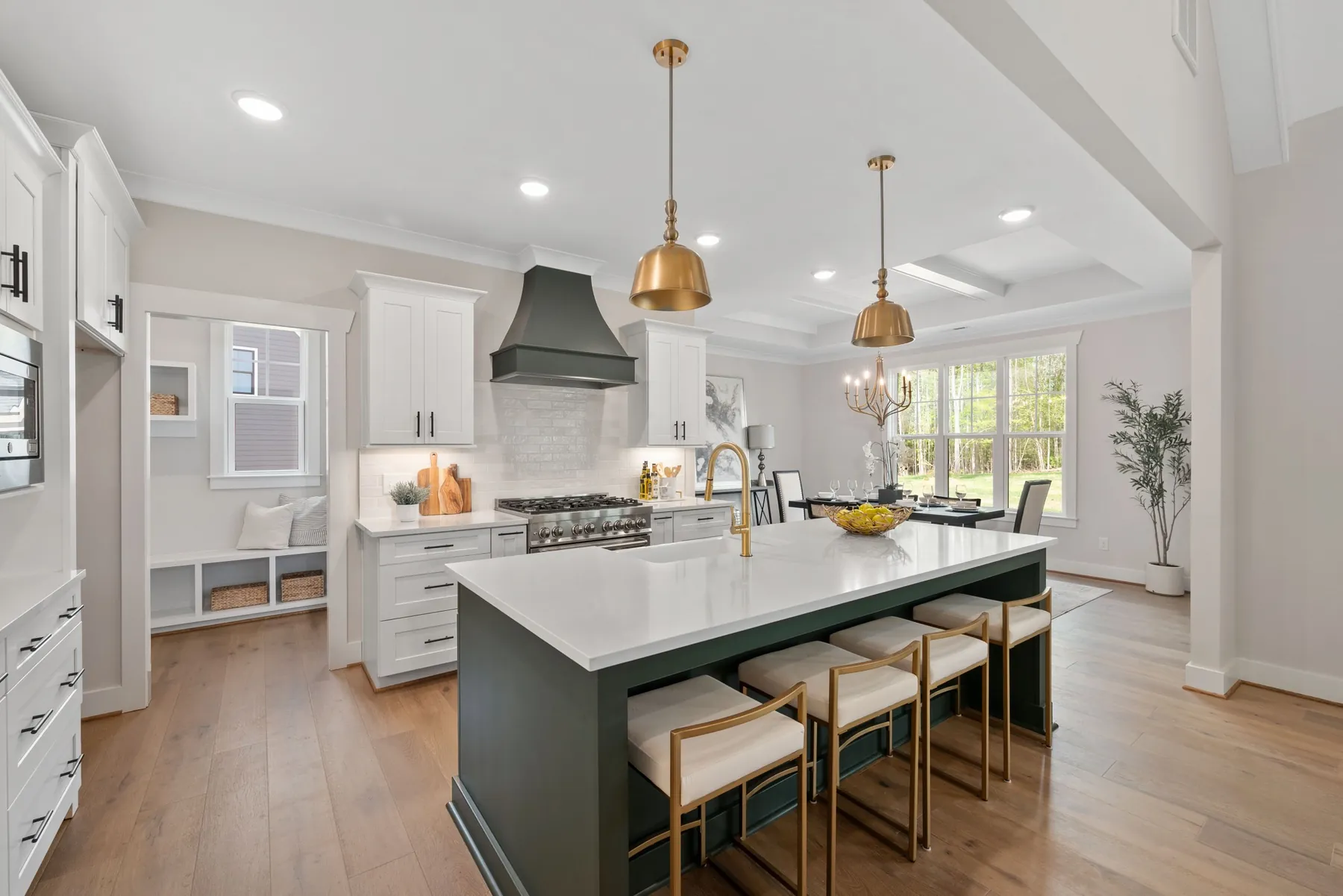 Custom kitchen with green island in Mebane, NC
