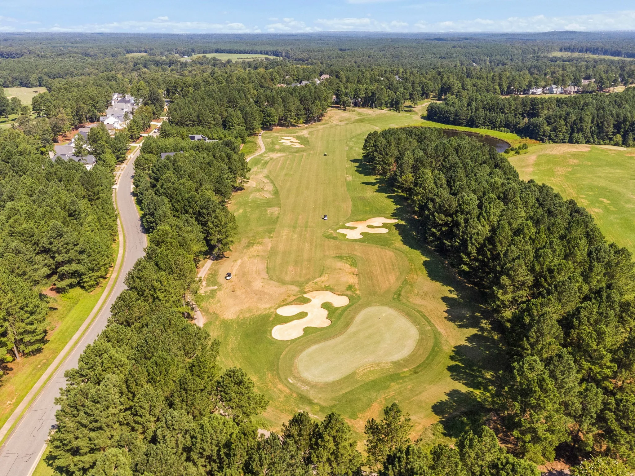 Aerial view of a golf course community near Pittsboro, North Carolina.