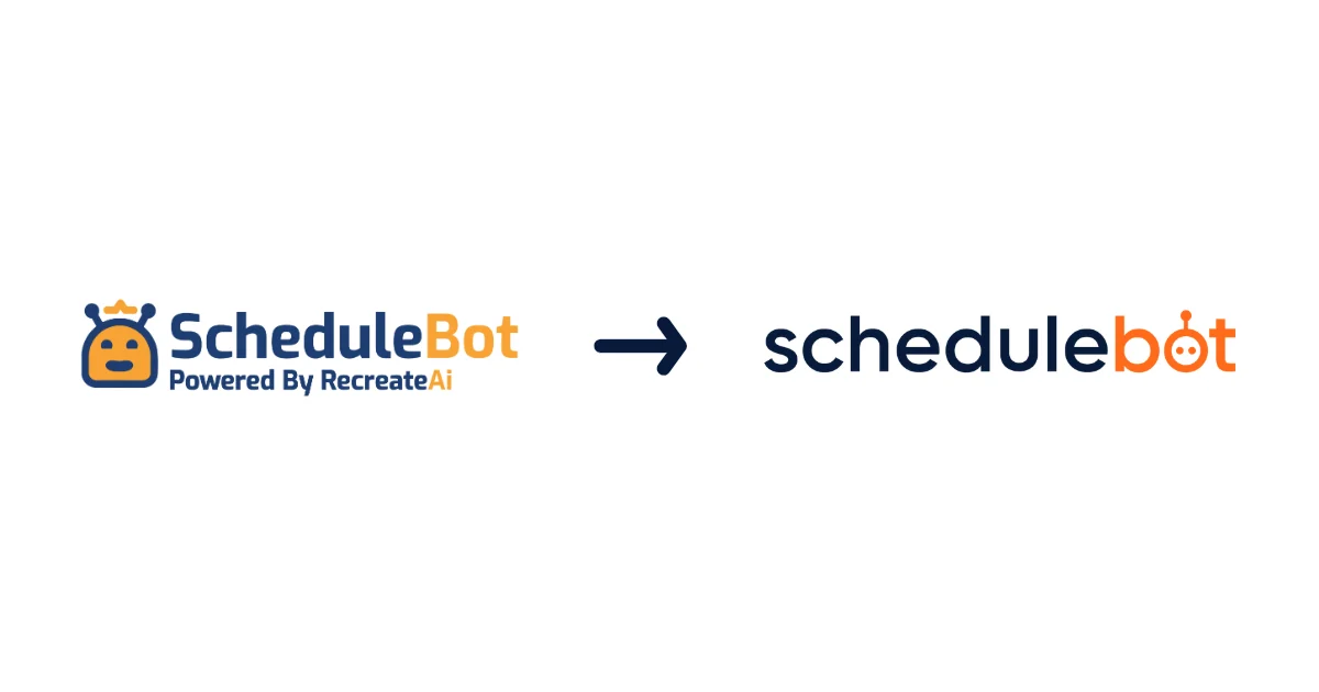ScheduleBot rebrand showing the old and new logos for its home service AI booking platform