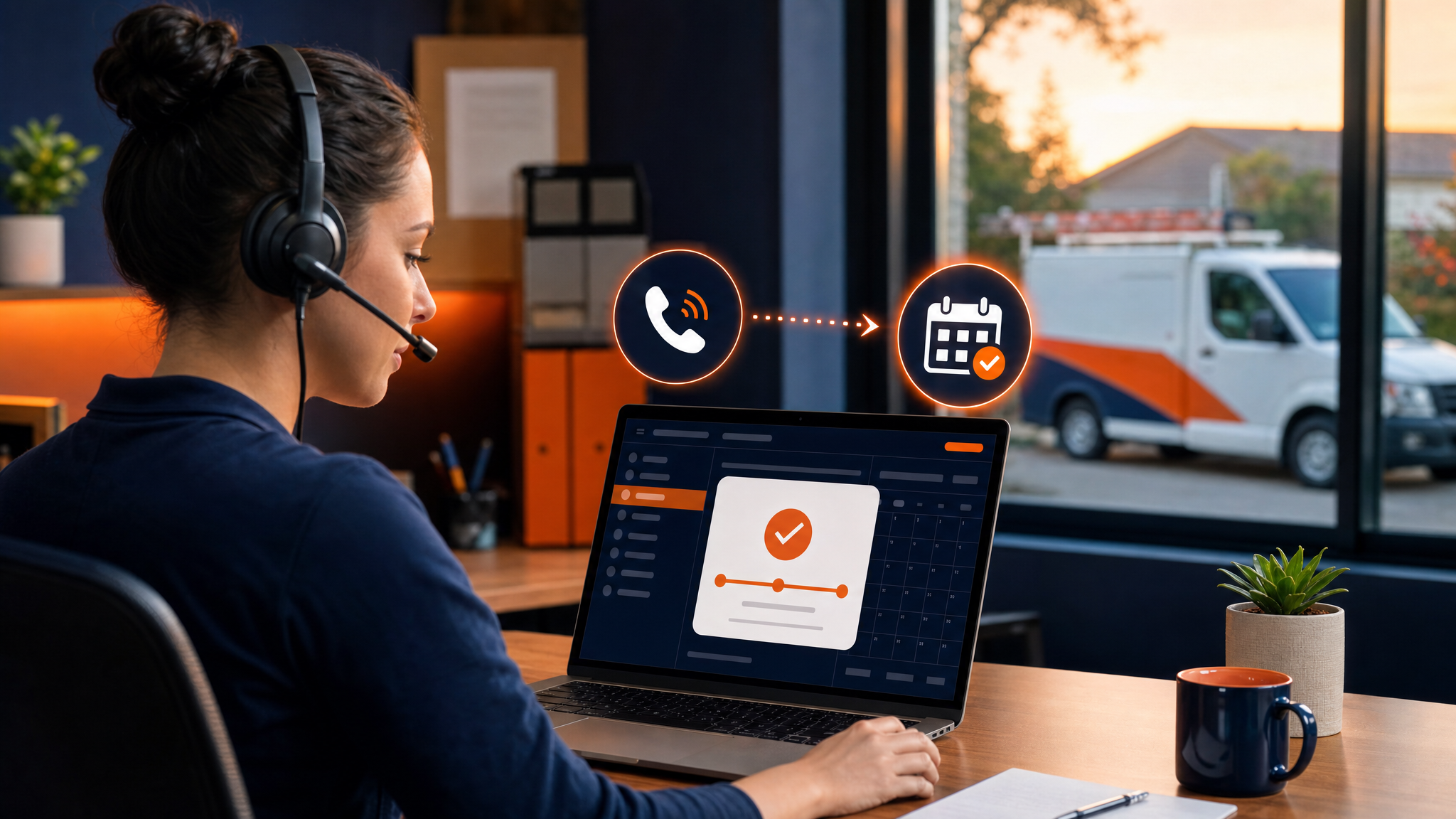 Home service dispatcher recovering a missed Google Ads call and confirming a booked appointment