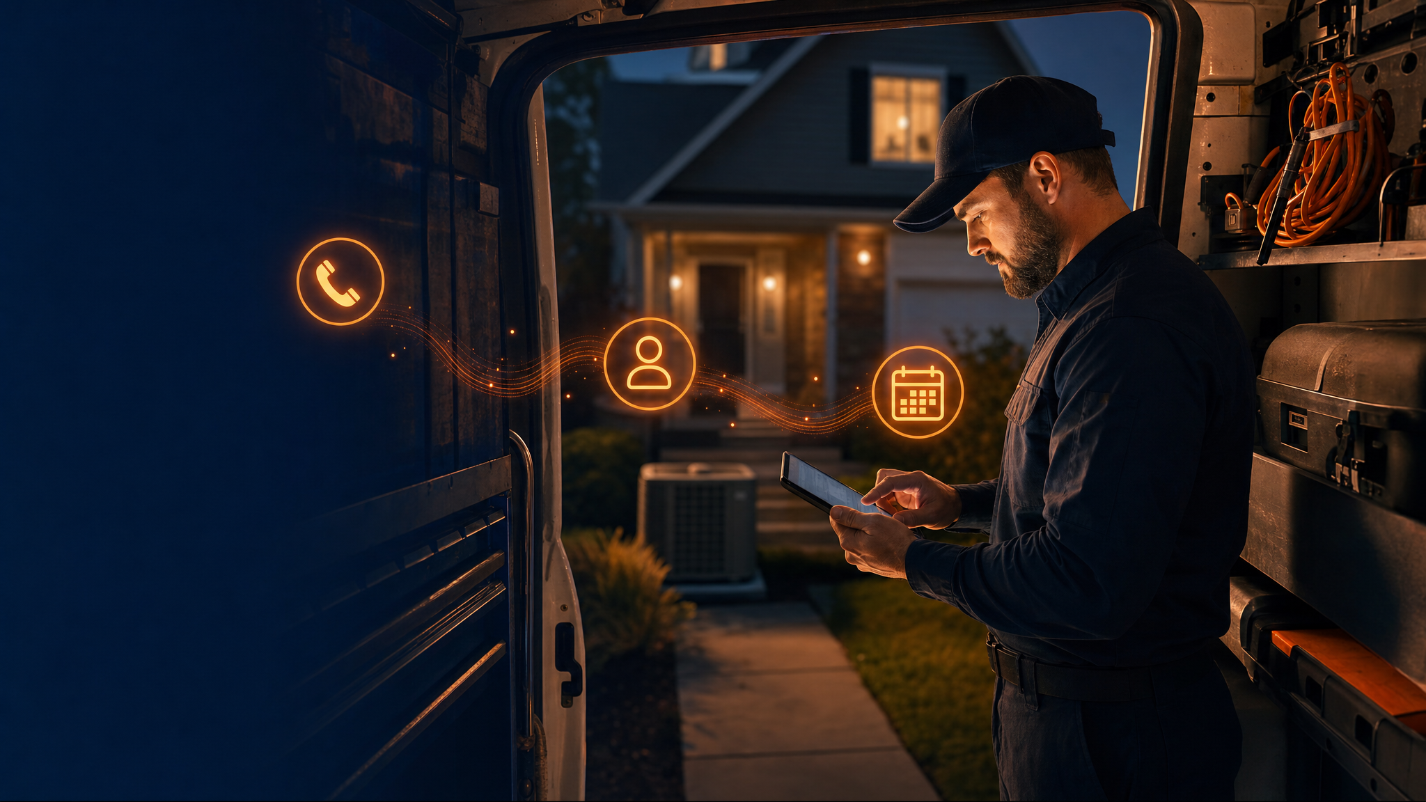 HVAC technician following an after-hours missed-call recovery workflow