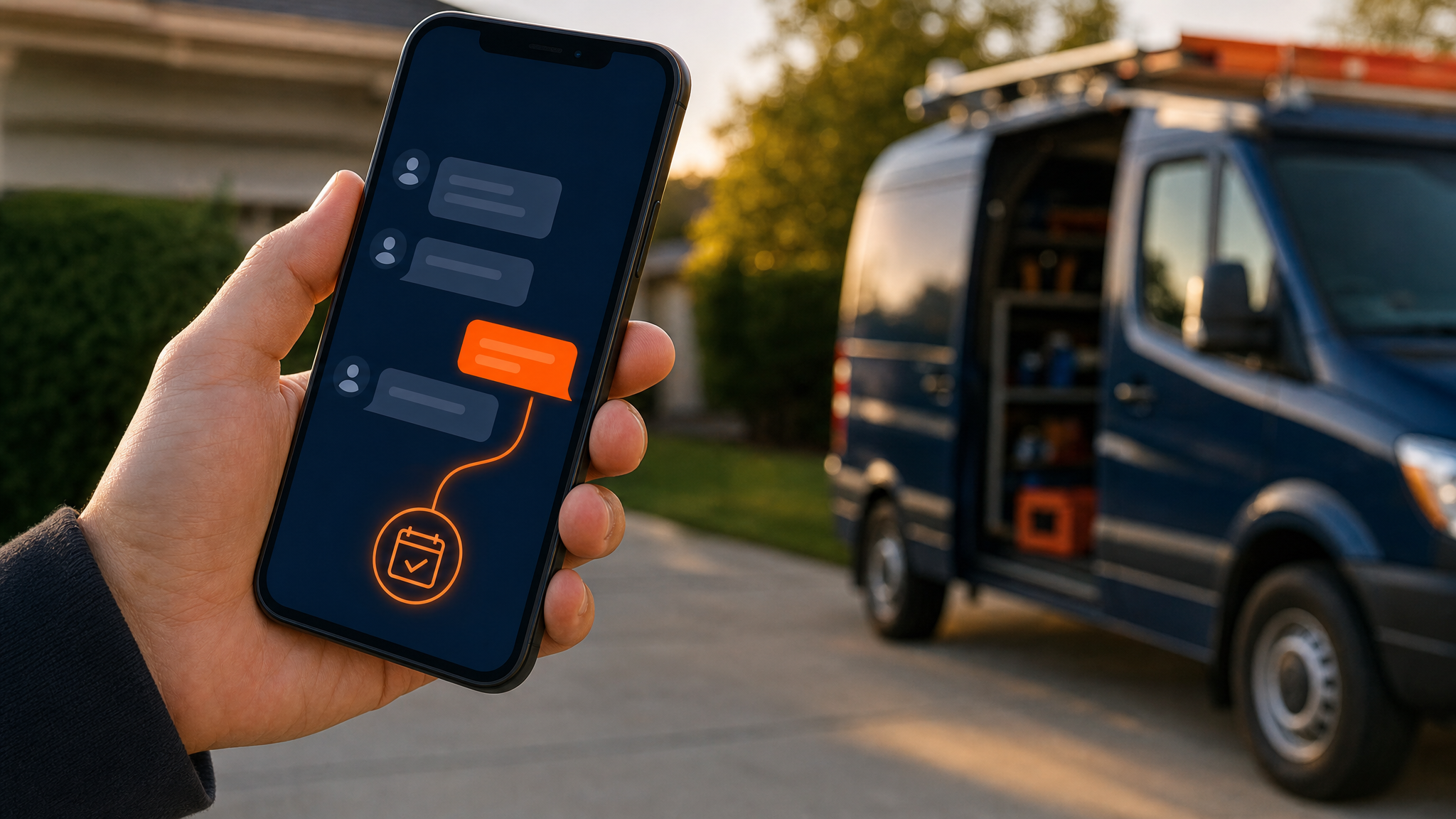 Homeowner receiving an immediate missed-call text response from a home service company
