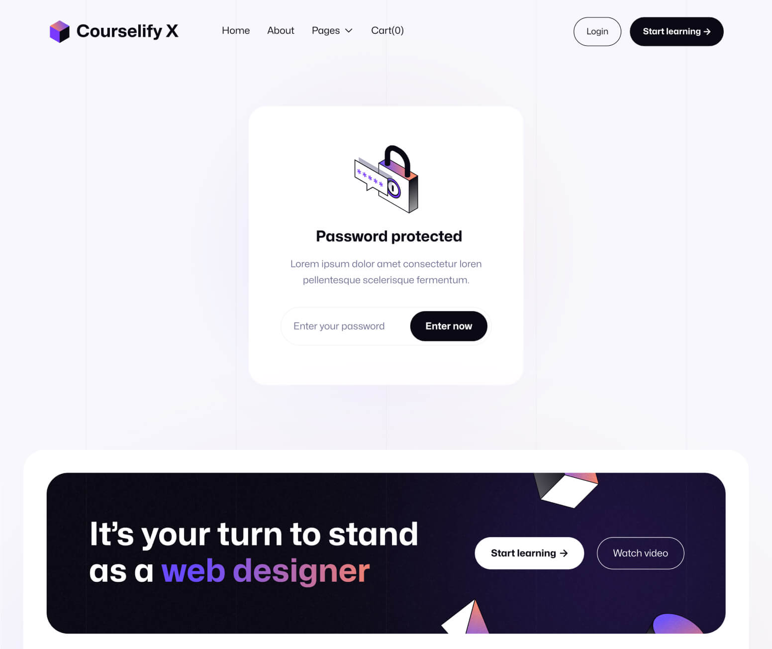 Courselify X - Password Protected Page - Course Webflow Template