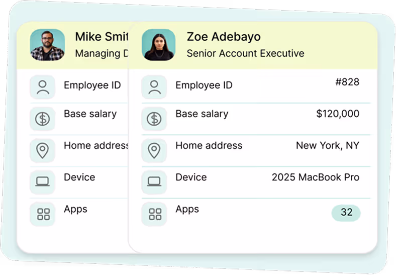 card showing employee data
