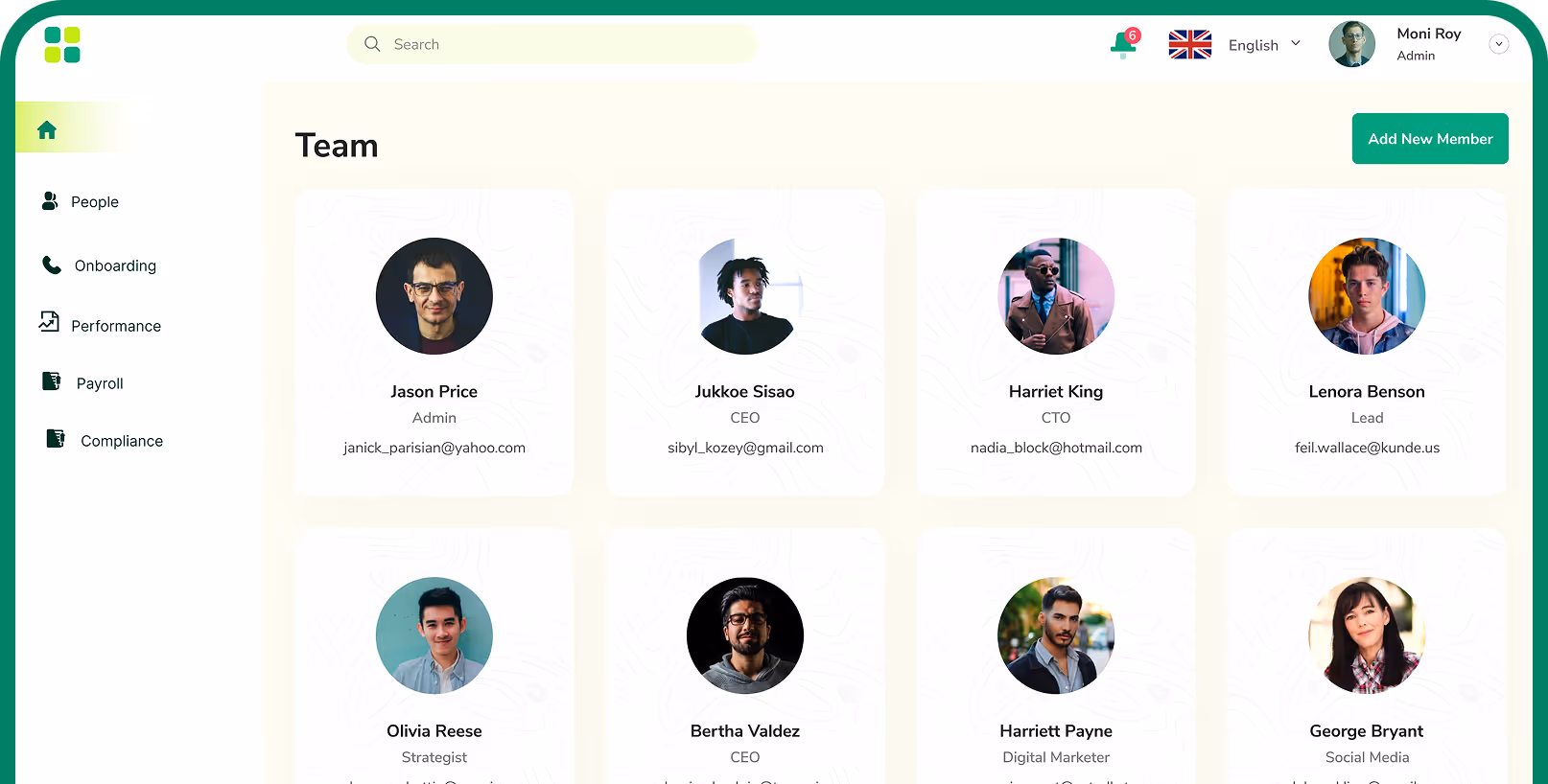 All the team organized in one place