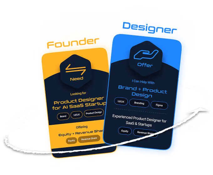 Example cards showing "Need" and "Offer" to illustrate how value exchange works on the platform