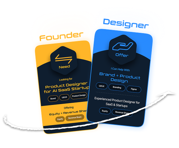 Example cards showing "Need" and "Offer" to illustrate how value exchange works on the platform