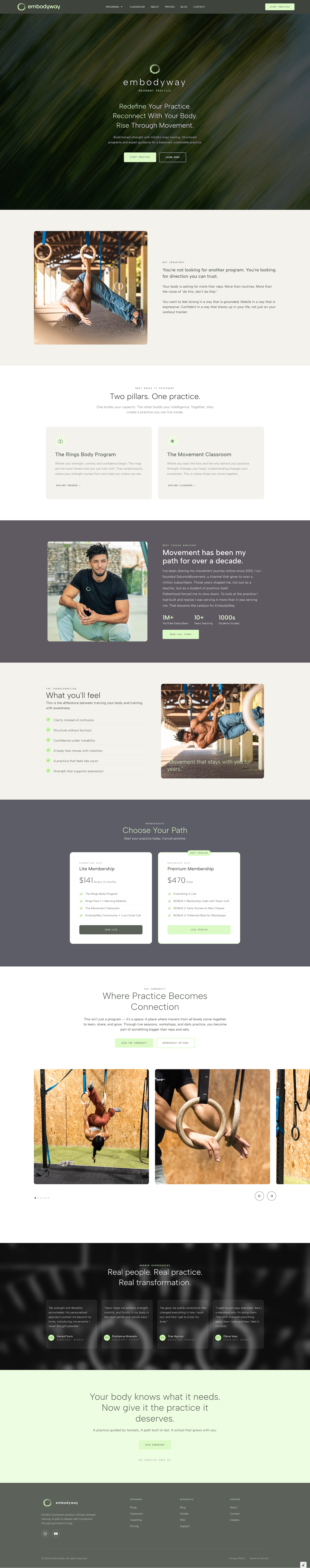 Full-page screenshot of the EmbodyWay website