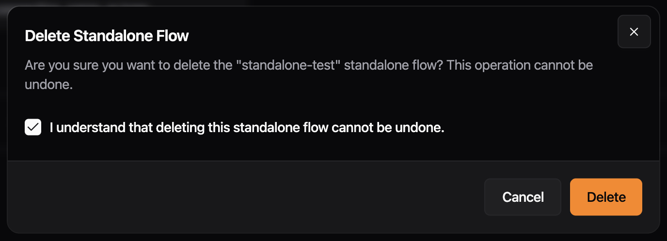 Delete Standalone Flow dialog