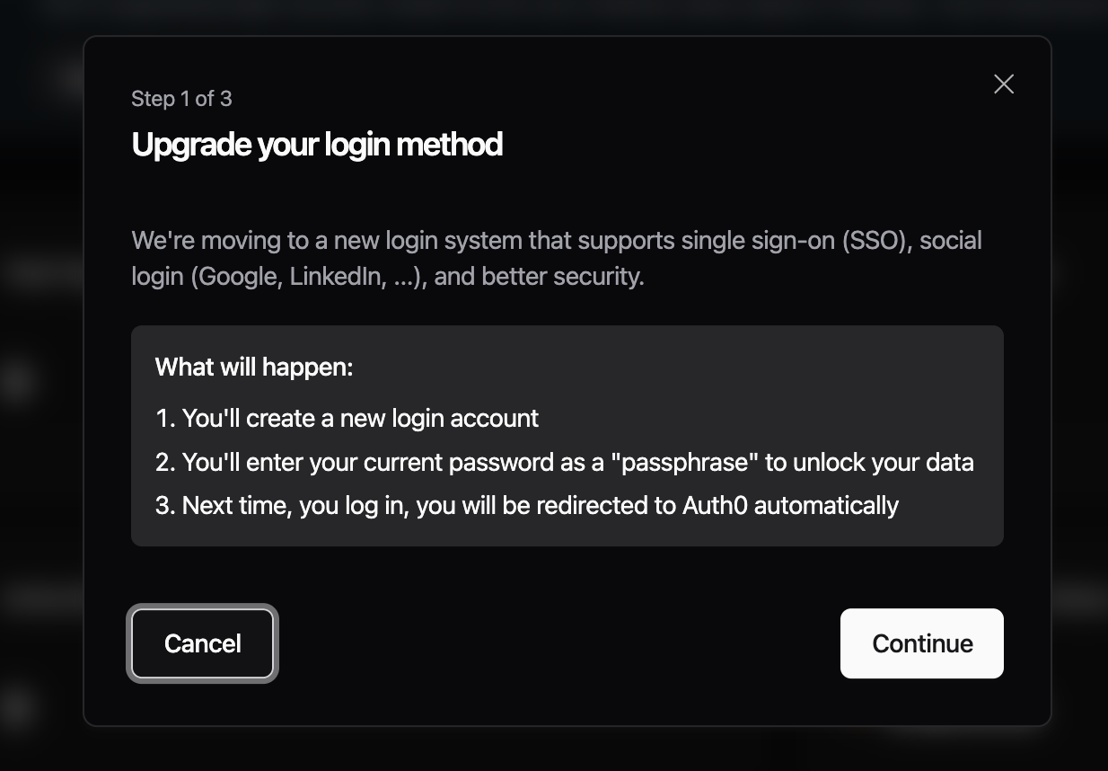 Migration wizard, step 1