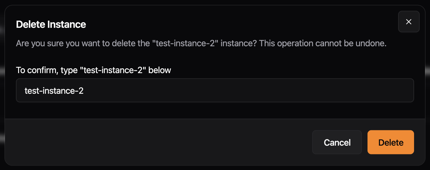 Delete Instance dialog