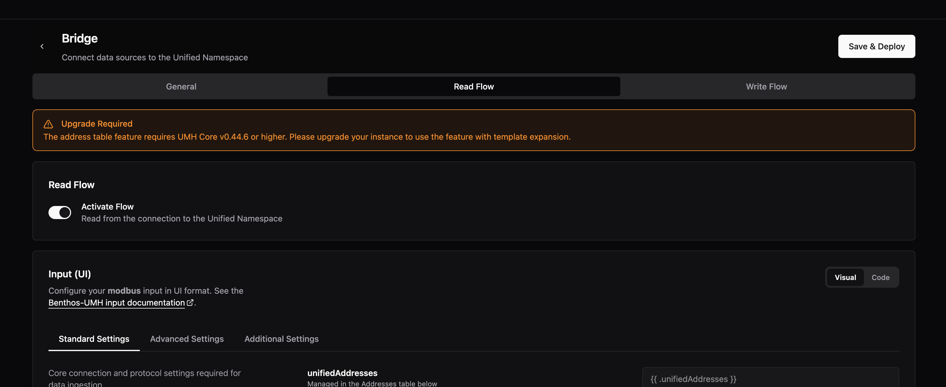 No Instance Selected prompt and tab marker