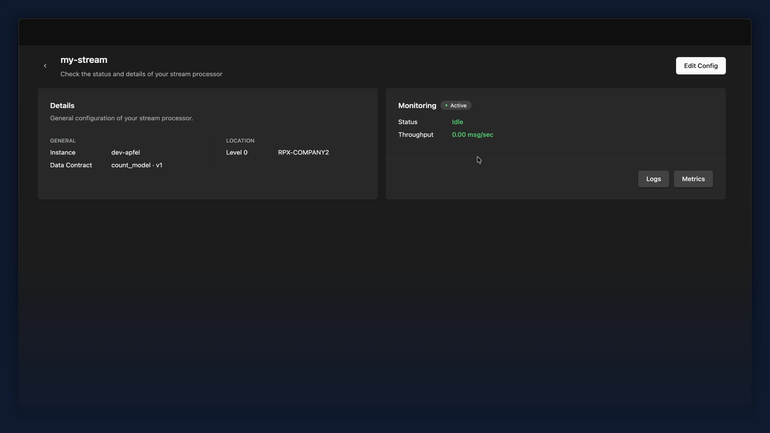Stream processor overview page