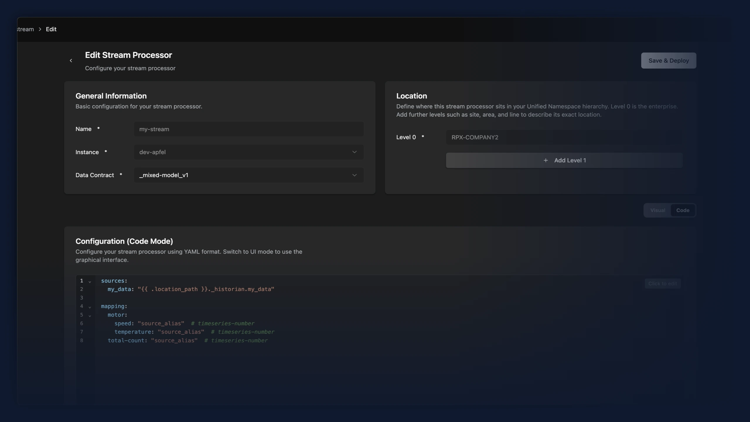 Stream processor editor