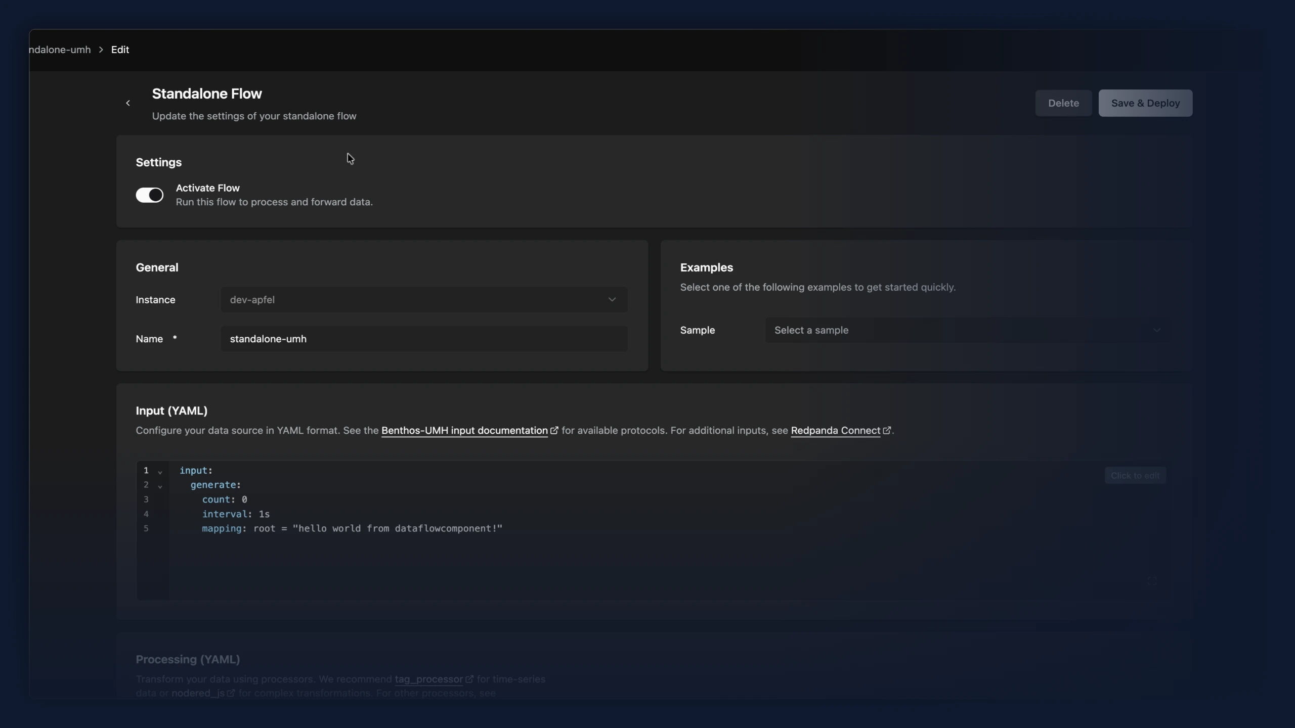 Standalone flow overview page