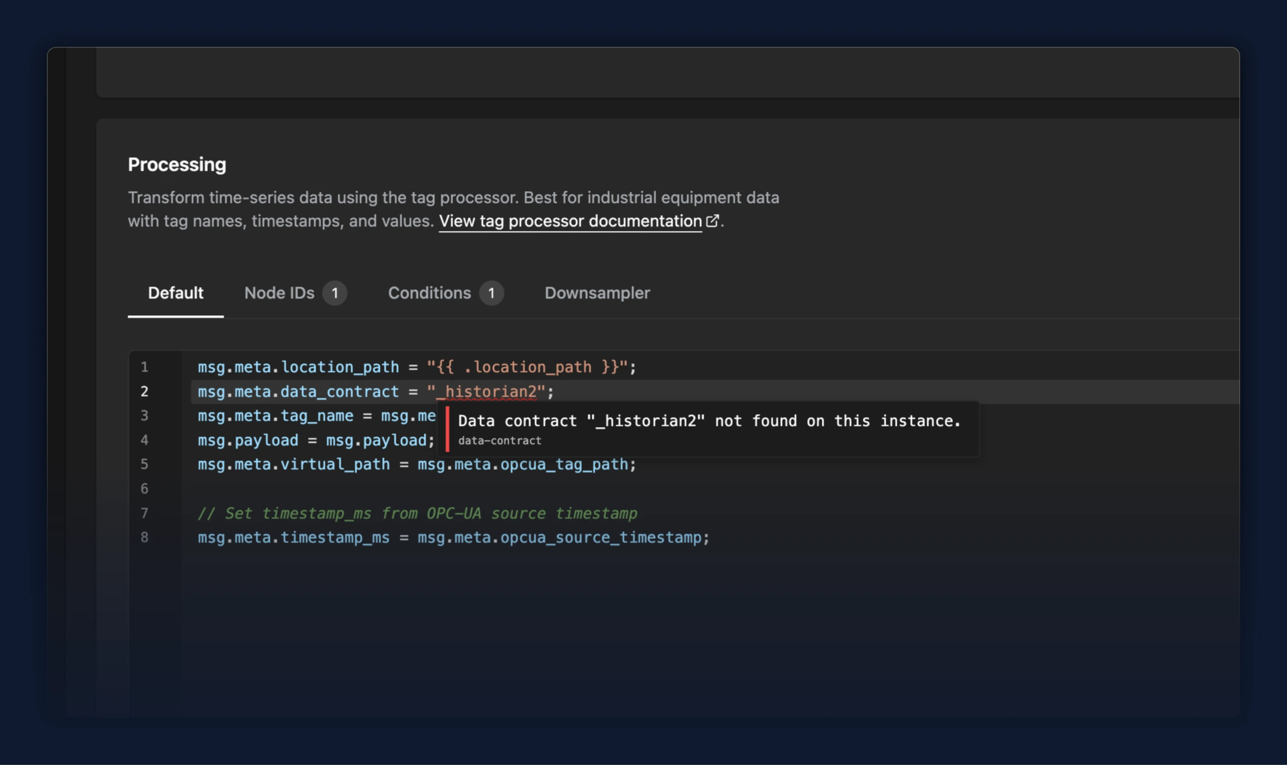 bridge code mode underlining an unknown data contract with Save & Deploy blocked