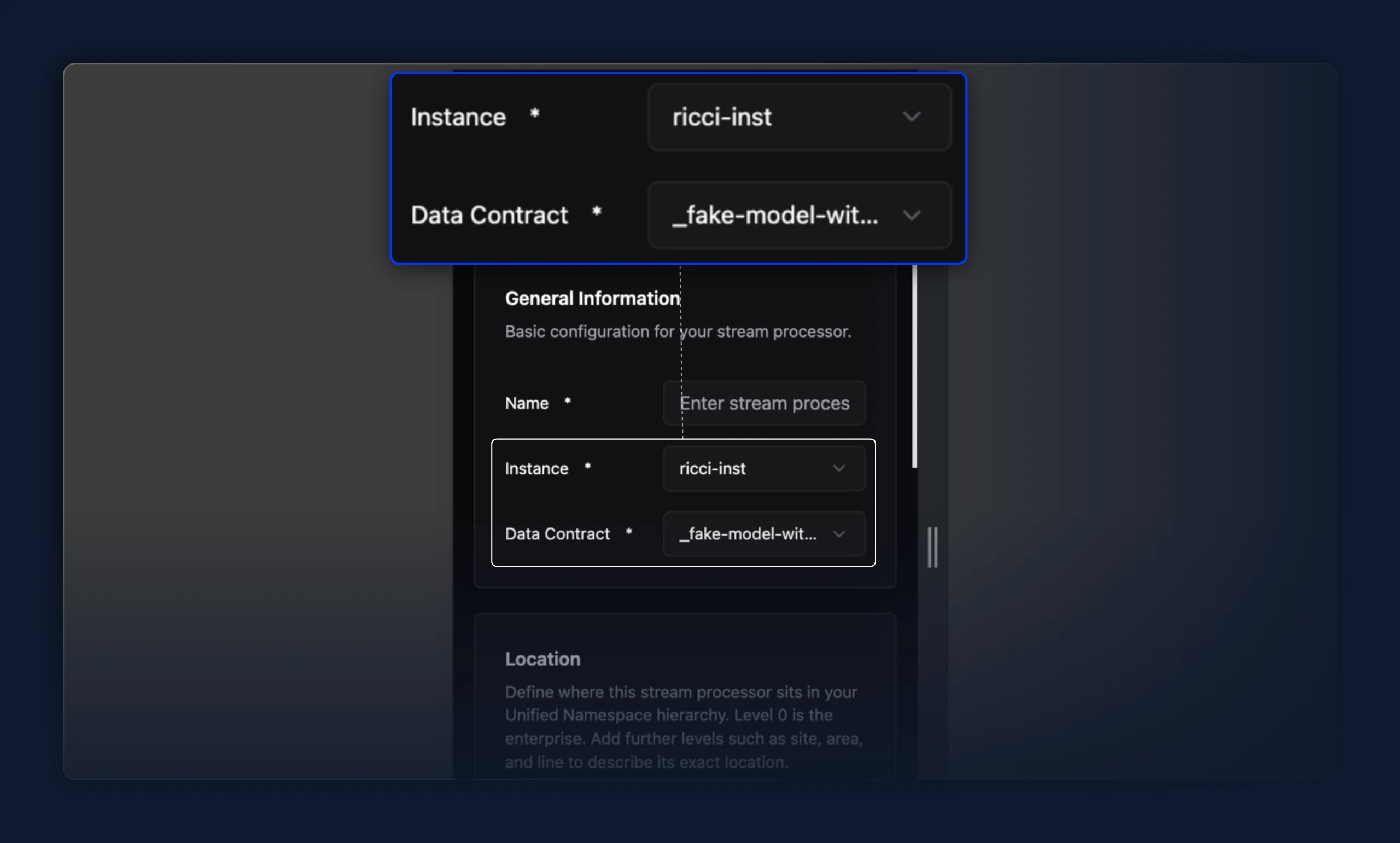 Data Contract select truncated with an ellipsis, fitting neatly within the card