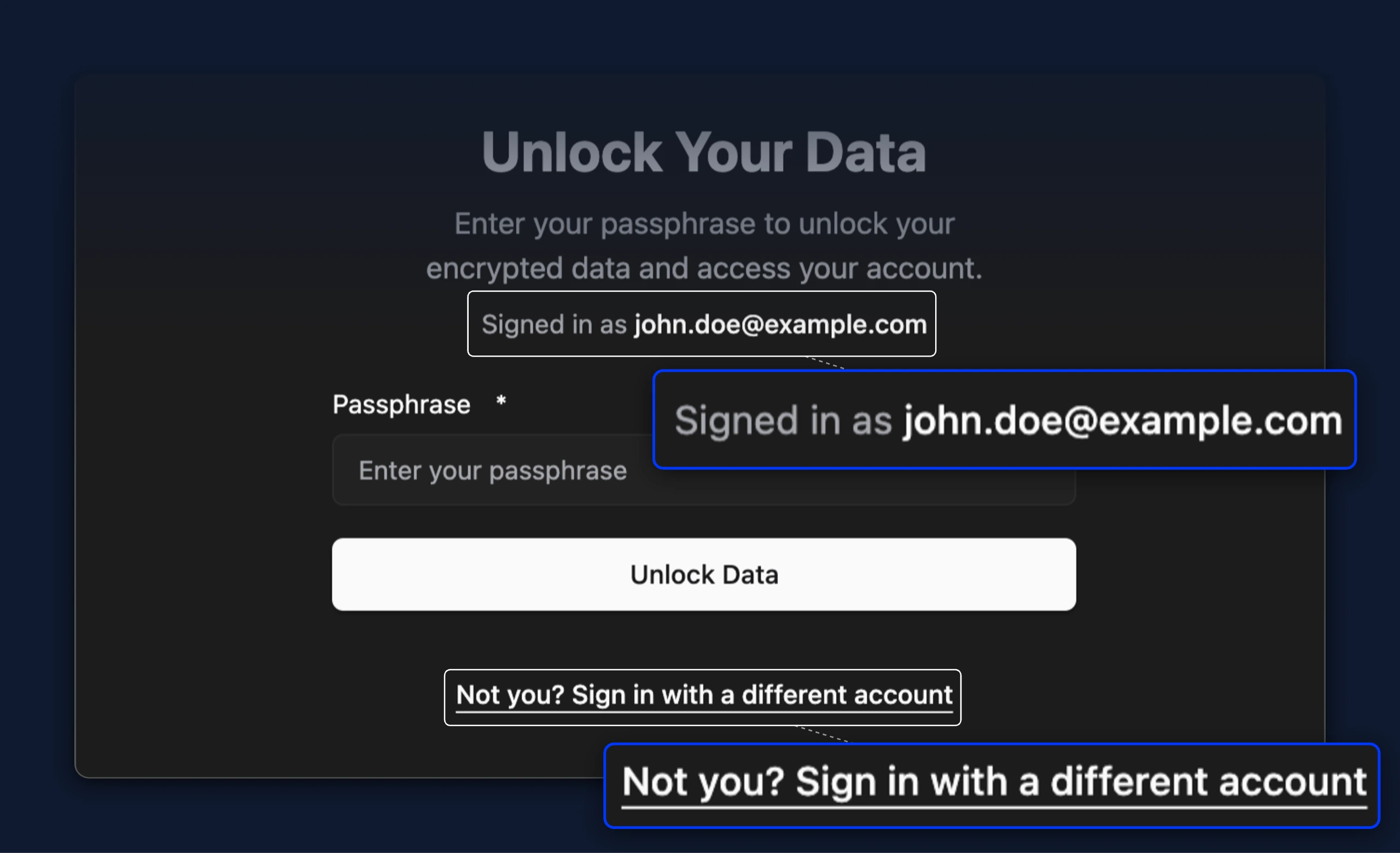 Passphrase screen showing 