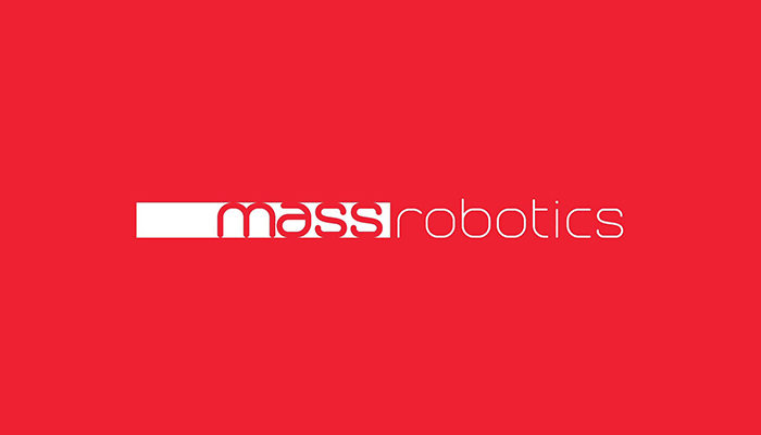 MassRobotics wordmark logo with white and red text on a red background.