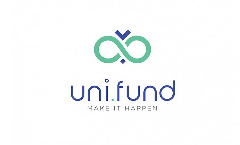 Uni.Fund logo with abstract green and blue infinity symbol and slogan Make It Happen underneath.