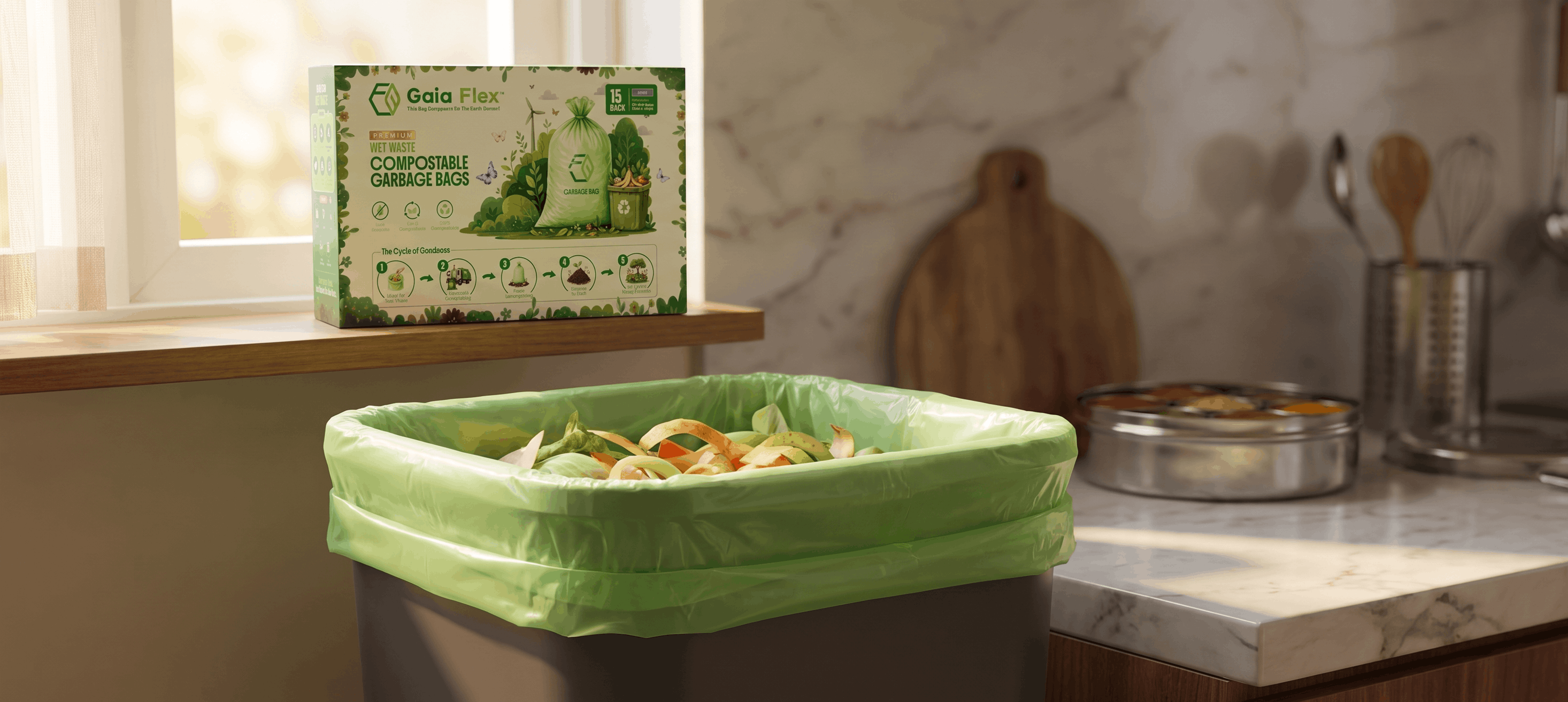 At home kitchen wet waste bag