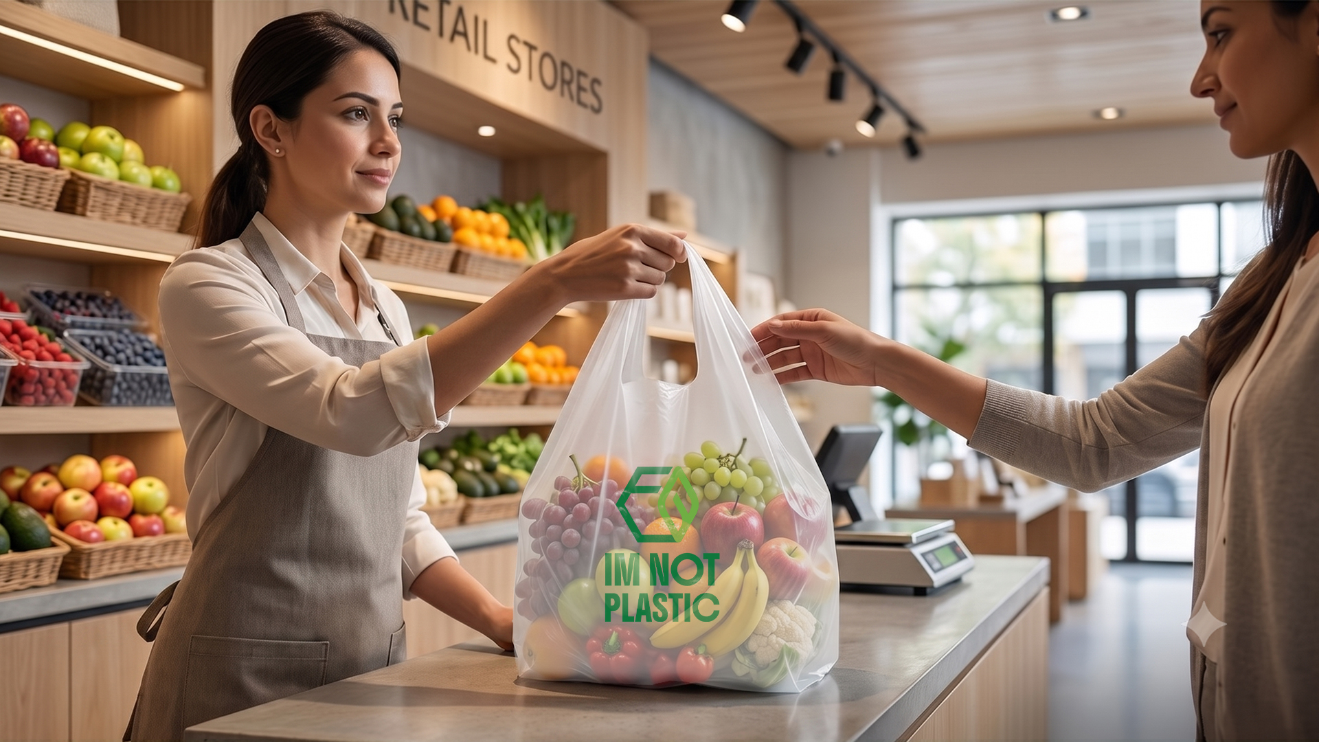Certified compostable carry bags for retail stores