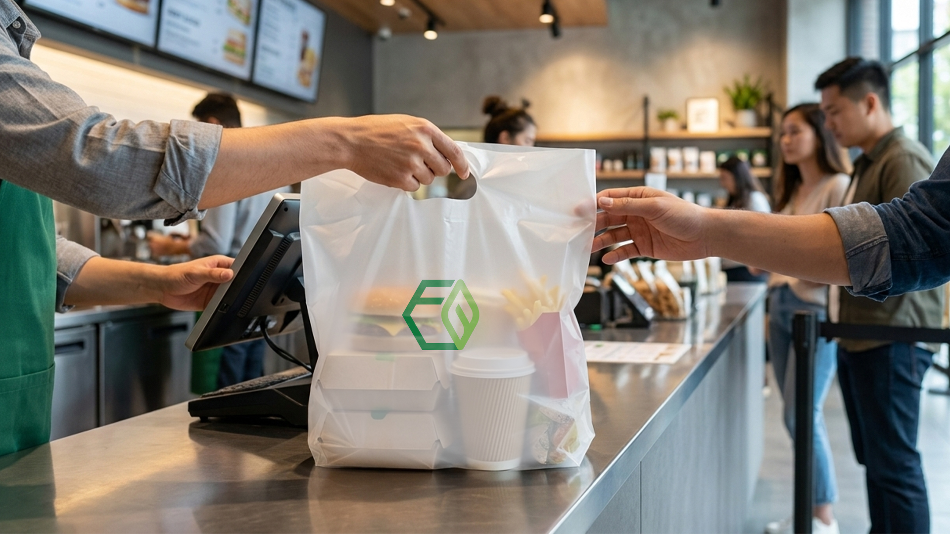 Quick service retail compostable carry bags