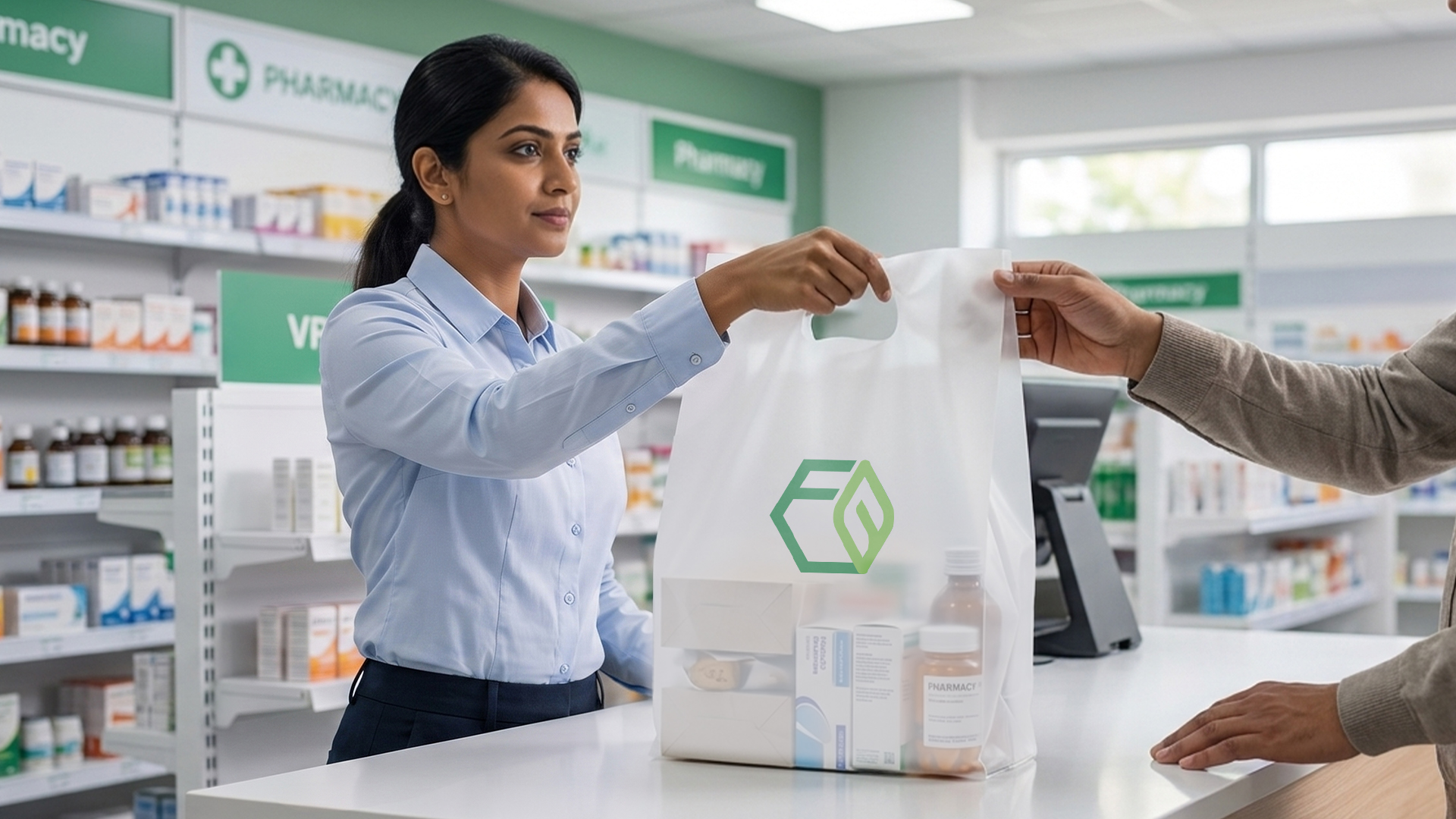 Pharmacy and medical store compostable carry bags