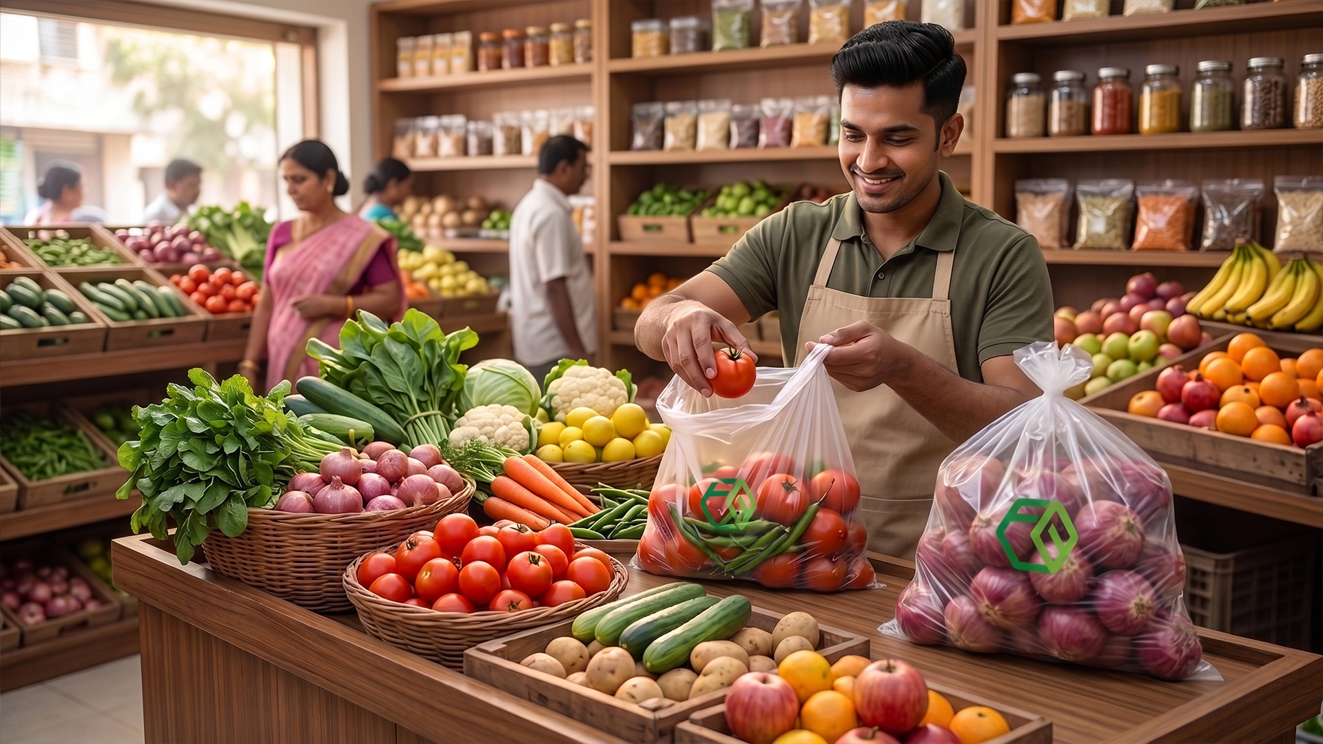 Fruit and vegetable vendors compostable produce bags