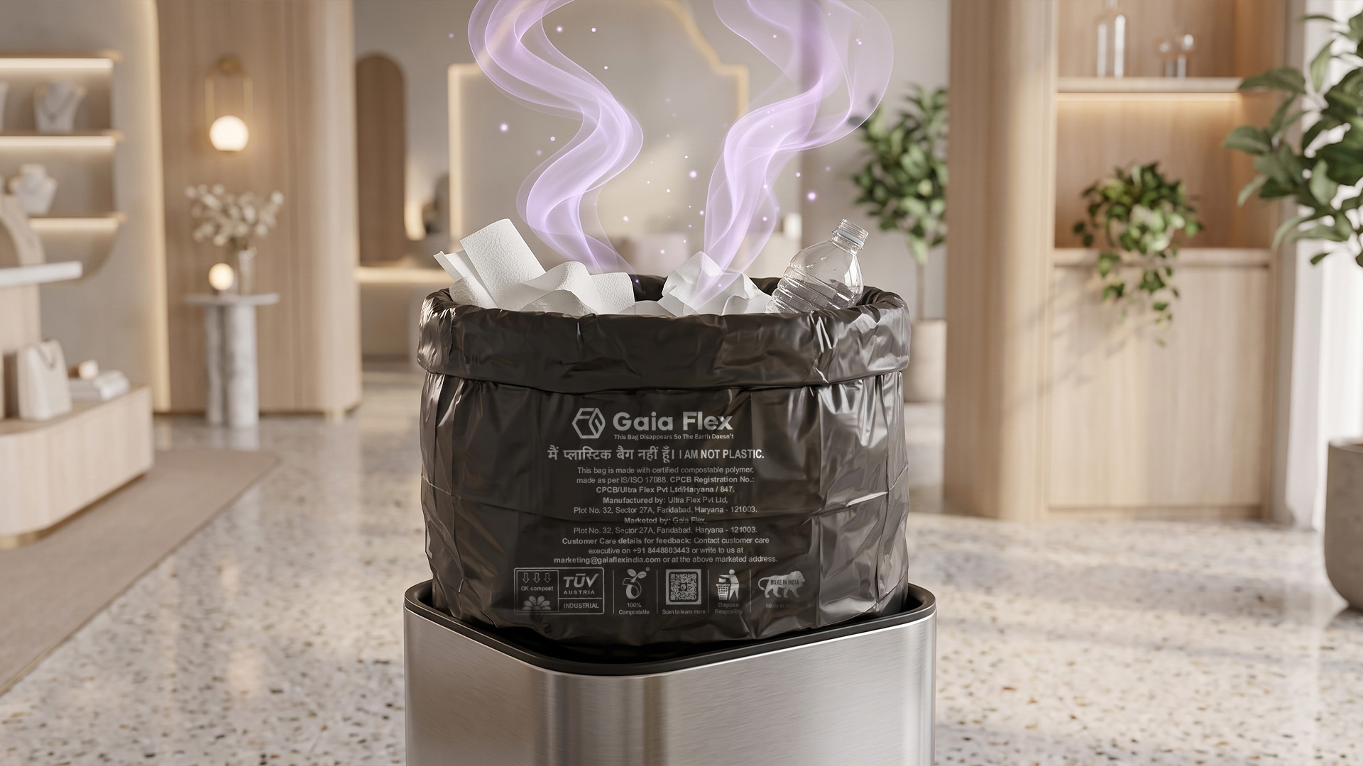 Retail and commercial spaces customizable scented compostable bags