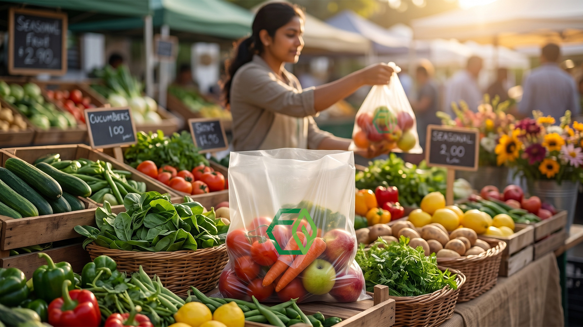 Farmers markets compostable produce bags