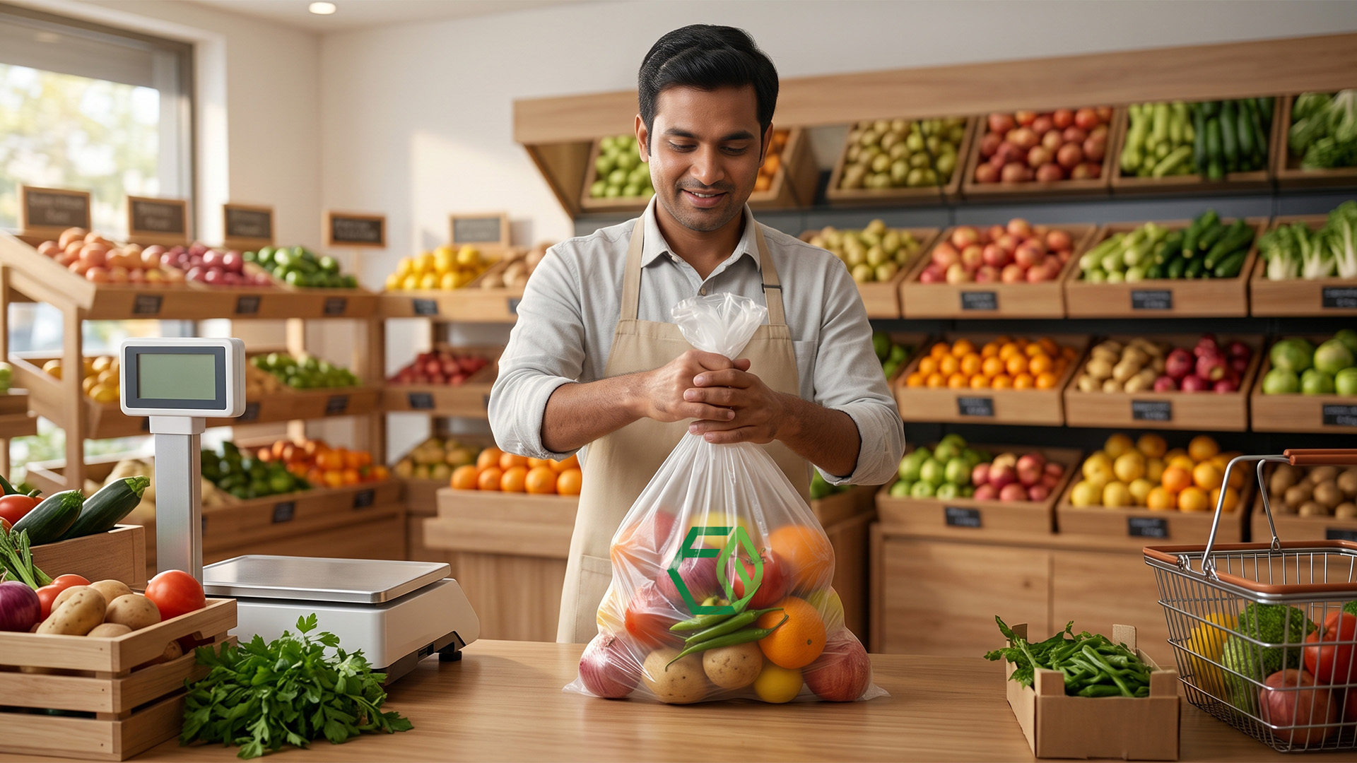 Fruit and vegetable vendors compostable produce bags