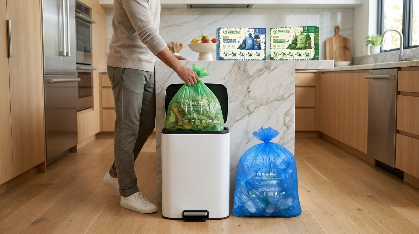 Certified compostable bag banner