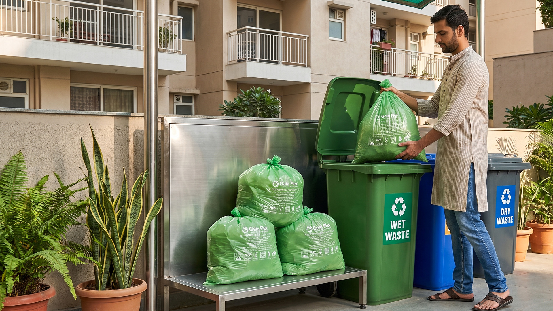 What happens to a compostable bag after it goes into the bin