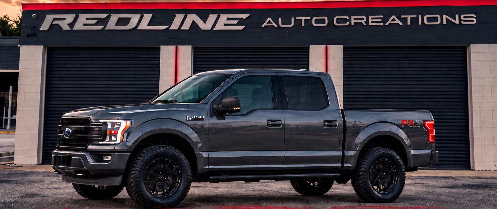 Leveled truck at Redline Auto Creations in Tampa