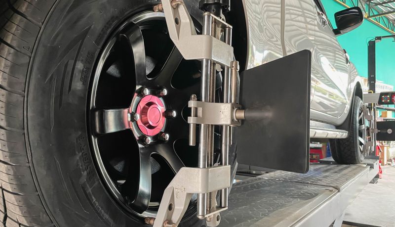 Wheel alignment in progress