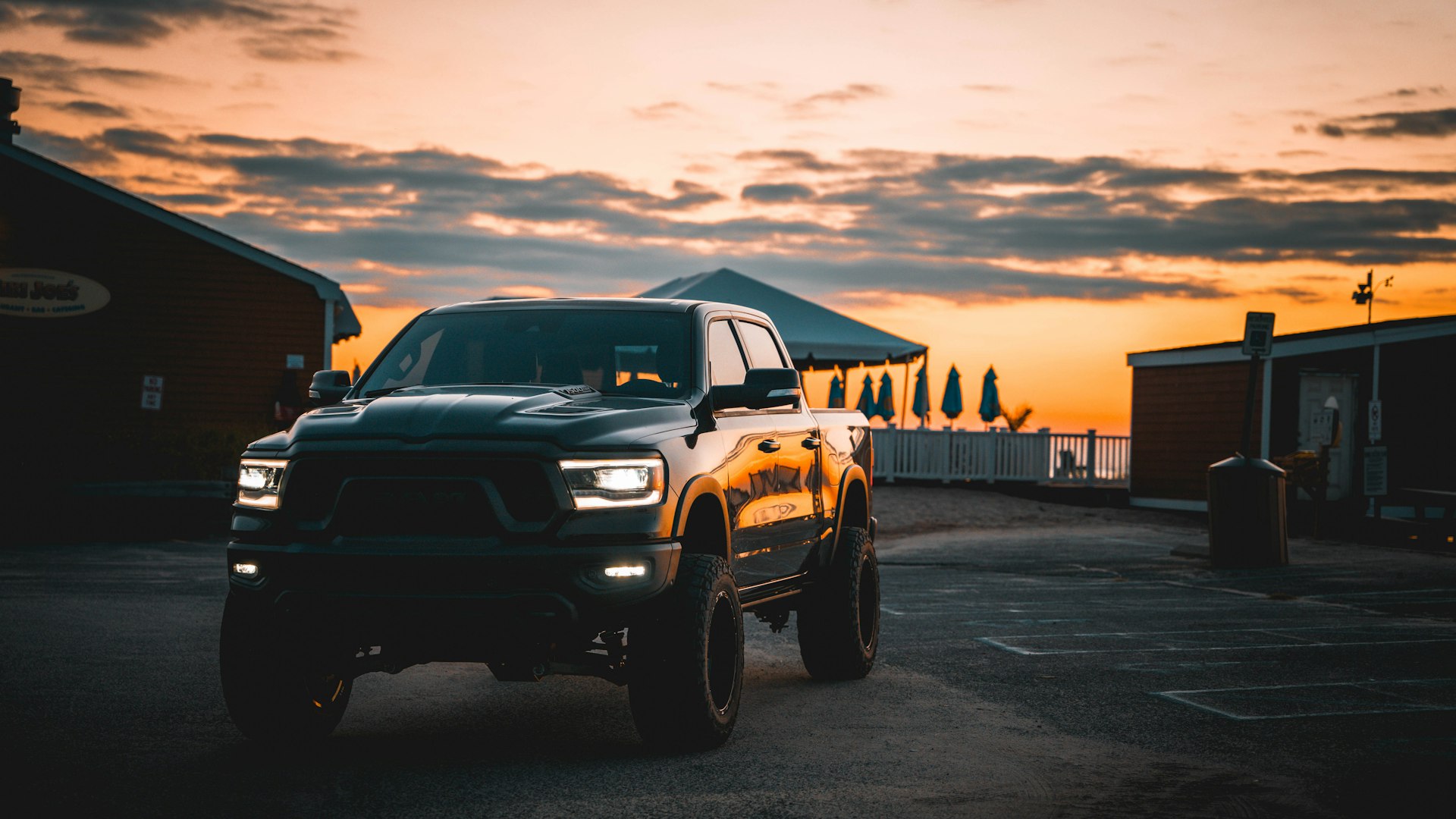 Custom truck with accessories in parking lot