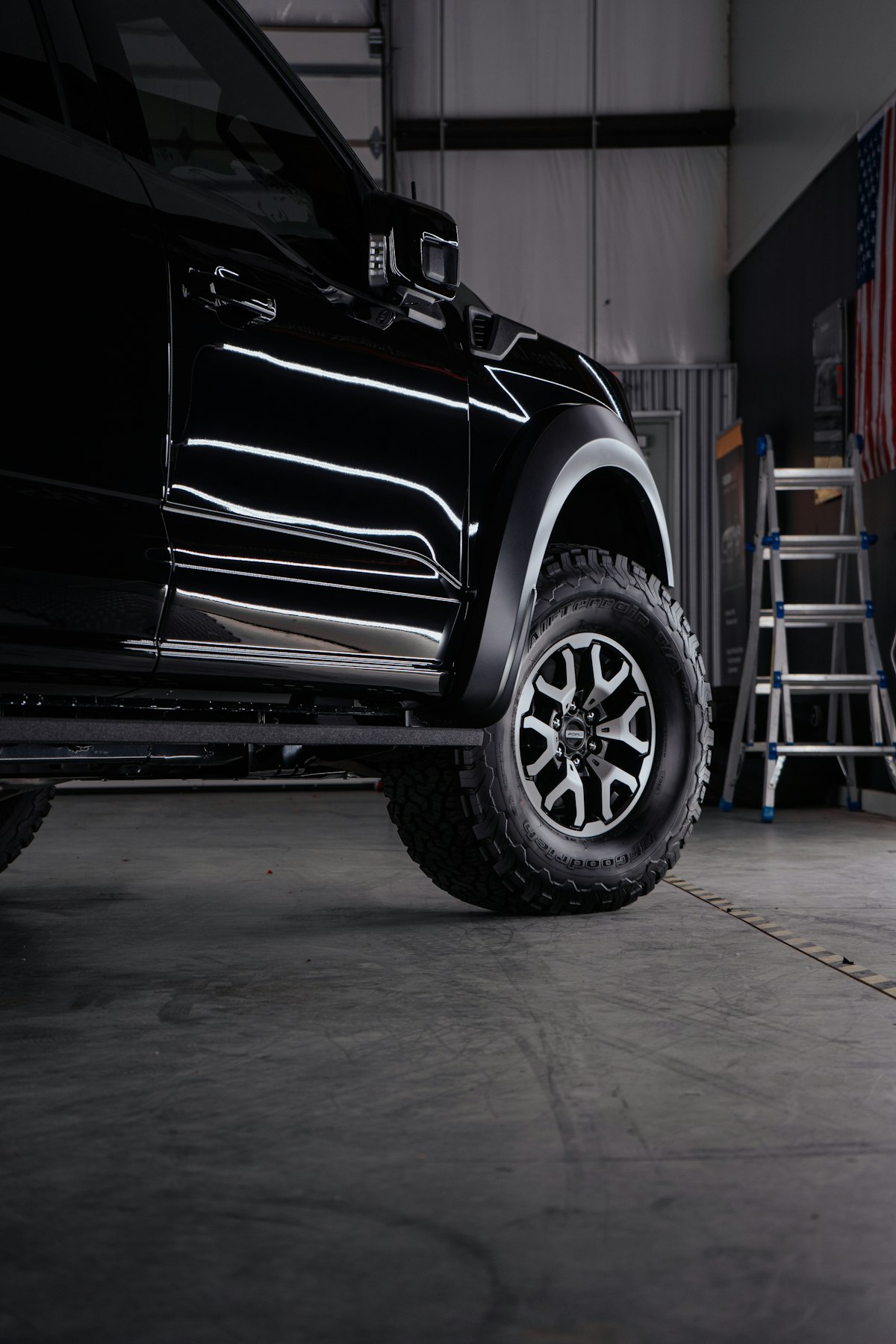 Truck parked inside a professional garage
