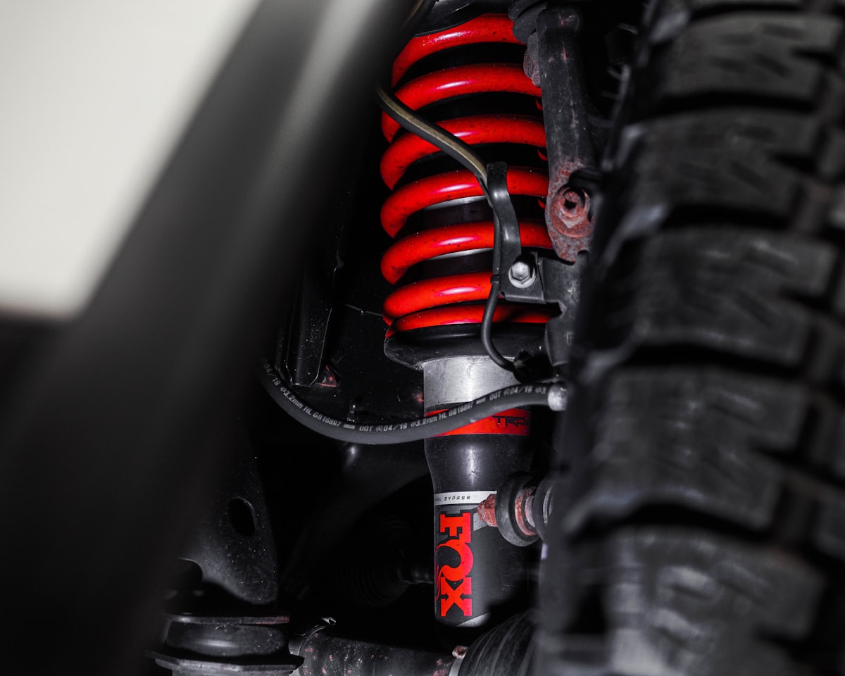 Close-up of vehicle front suspension system