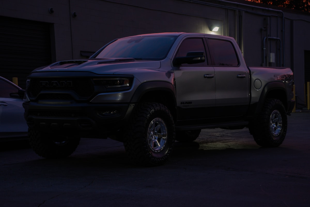 Modern gray pickup truck with contemporary mods