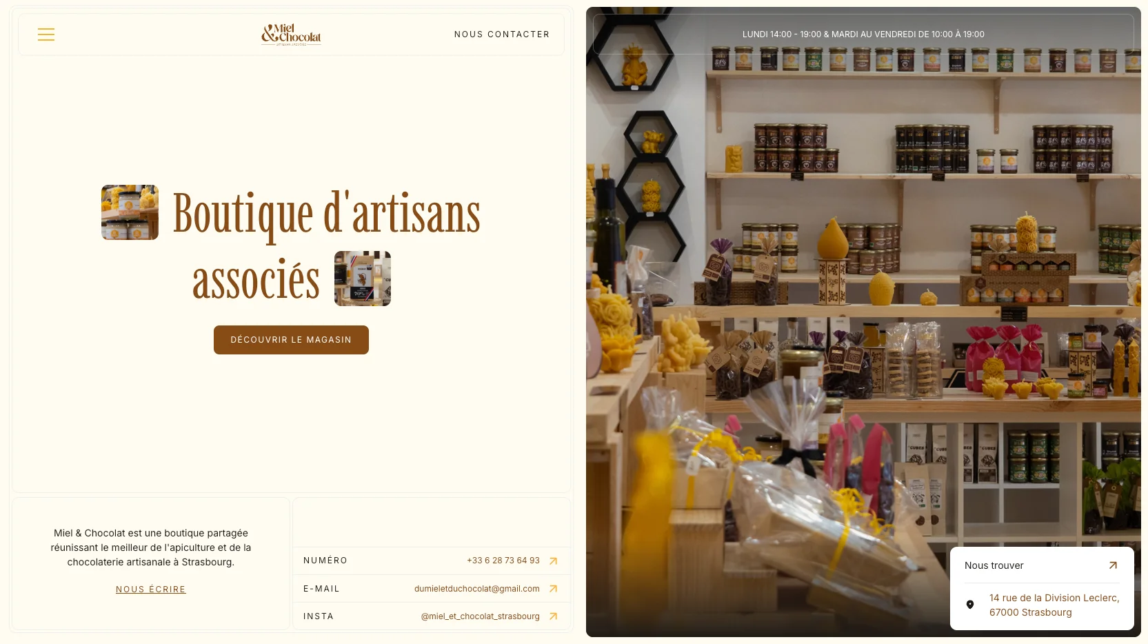 projet de site réalisé pour miel et chocolat