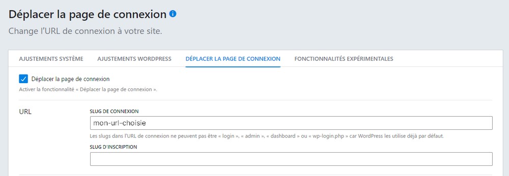 extrait de paramétrage du module ithemes security