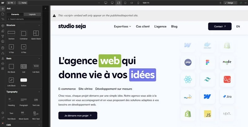 design sur la plateforme webflow