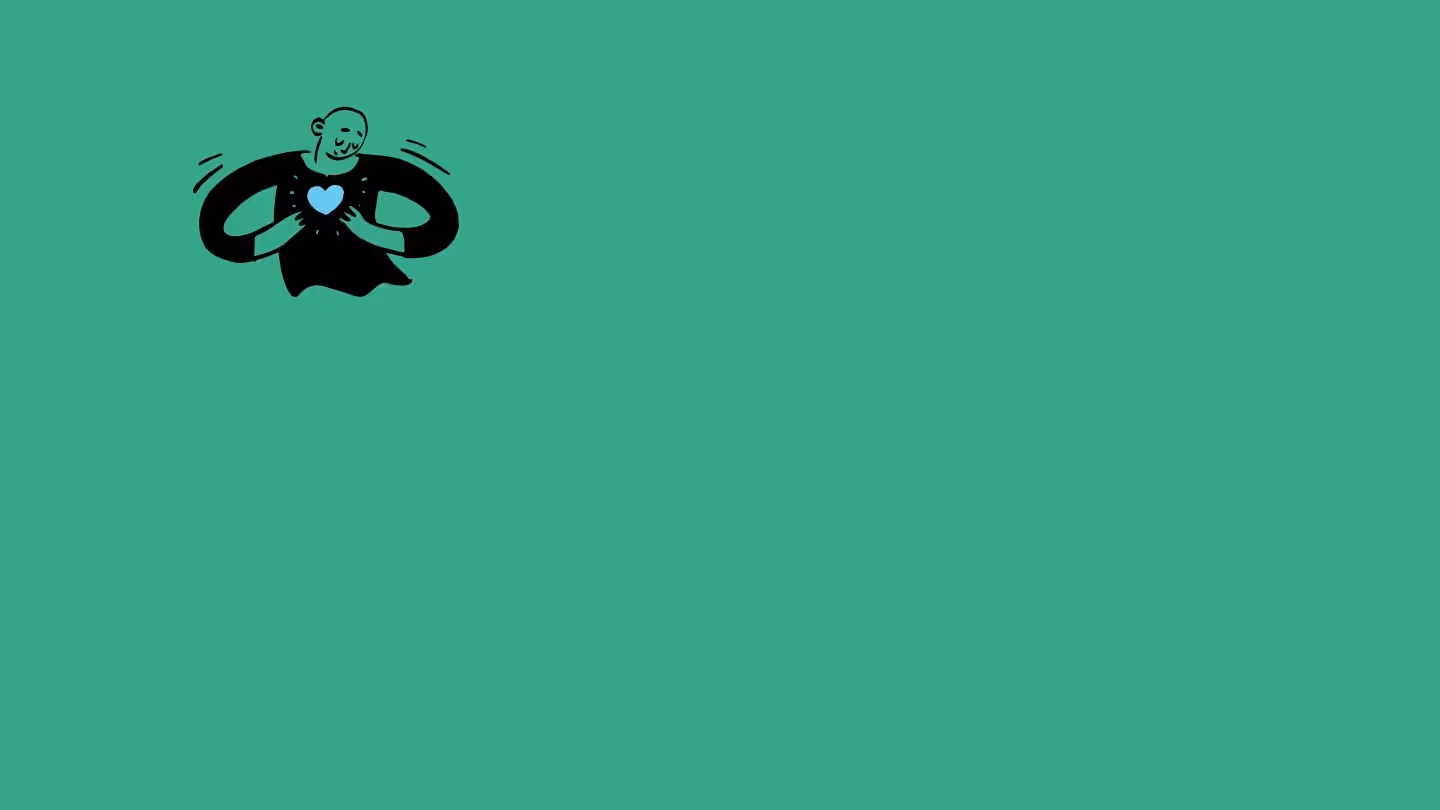 Illustration d'une personne tenant un cœur bleu près de sa poitrine sur un fond vert.