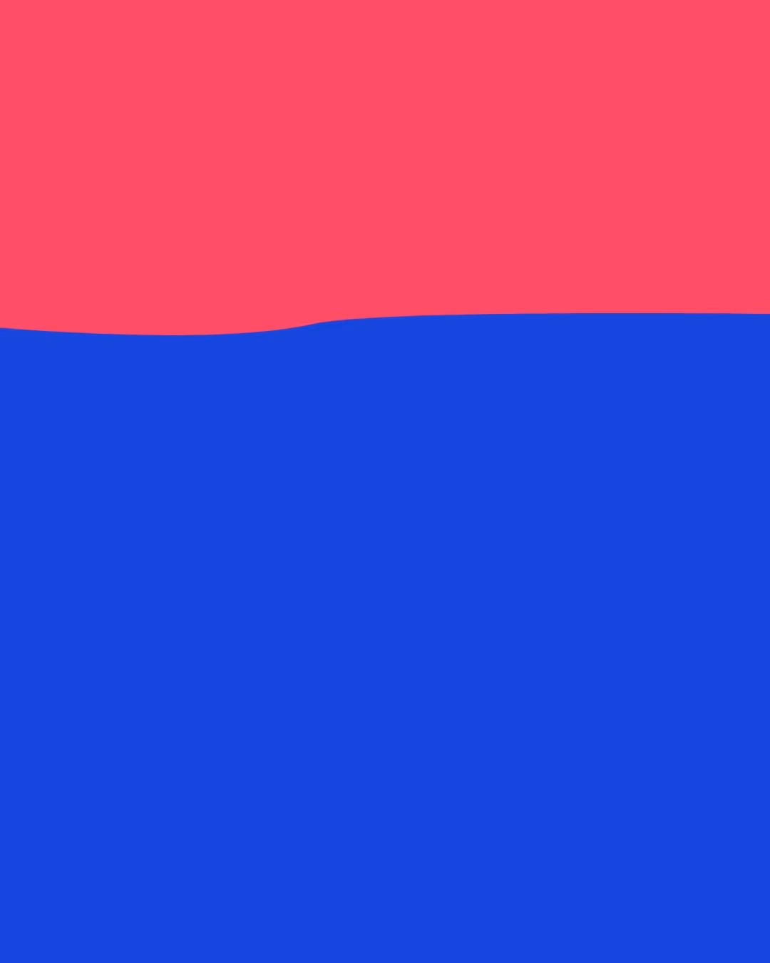 Composition abstraite avec une forme rouge ondulée en haut et une grande zone bleue unie en bas.