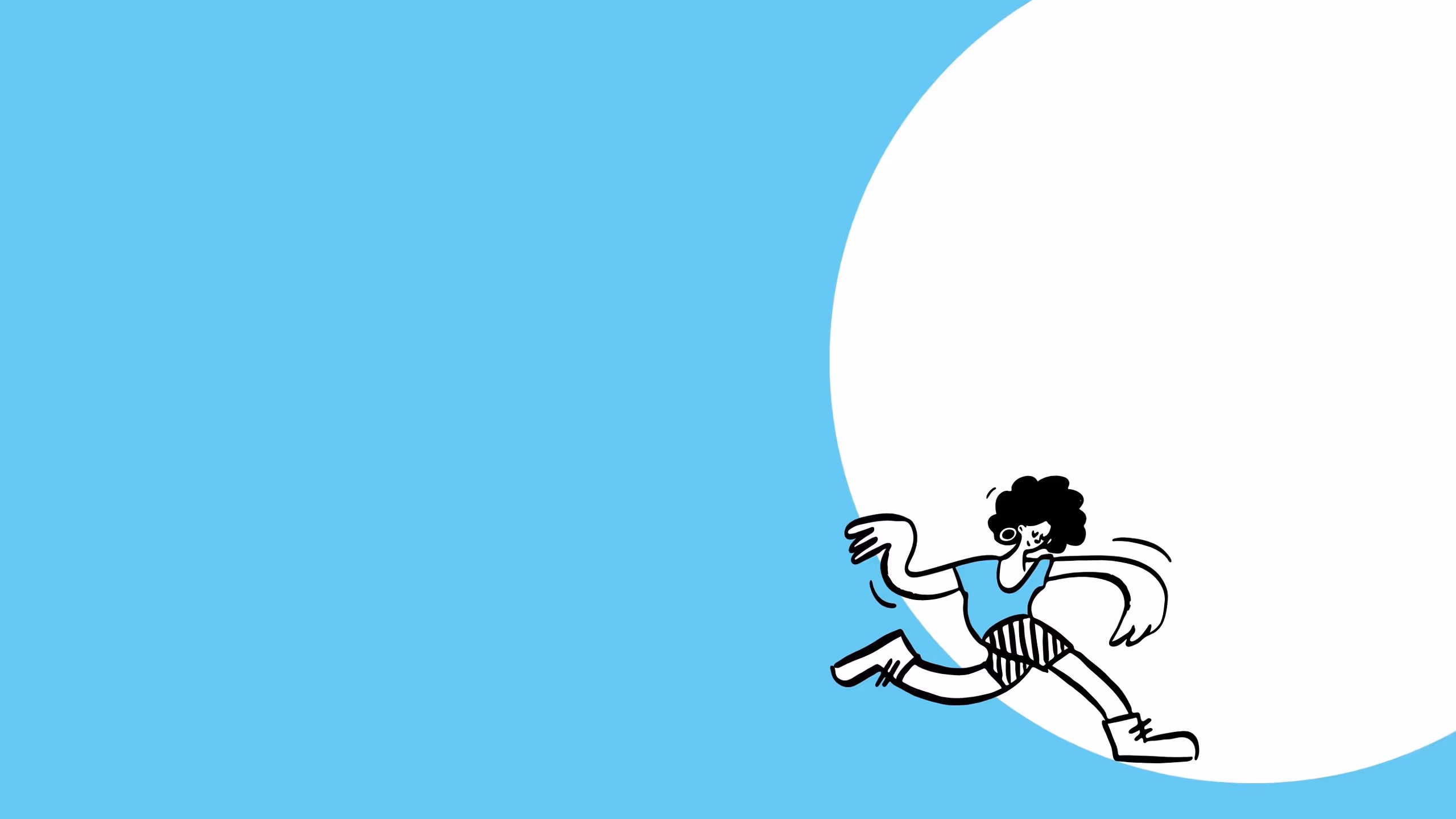 Illustration d'une personne courant sur un fond bleu clair avec un grand cercle blanc.