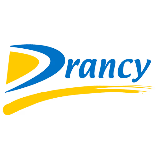 Logo de Drancy avec un design stylisé en bleu et jaune.