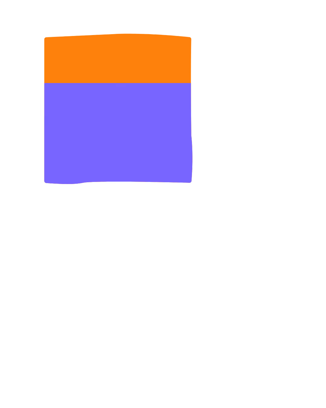 Rectangle divided horizontally with orange on top and purple on bottom.